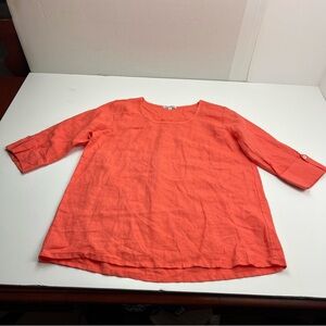 Russ Berens 100% Linen Womens Size Medium Peach Coral Top Lagenlook Coastal‎ USA